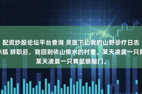 配资炒股论坛平台查询 灵医下山我的山野诊疗日志 林浅赤九赤狐 辞职后，我回到依山傍水的村里。某天凌晨一只黄鼠狼敲门。